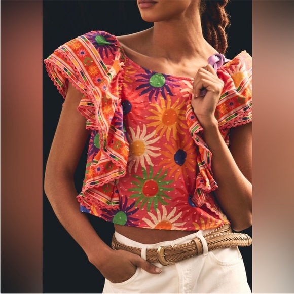 Farm Rio Flutter Sleeve Cotton blouse size XL